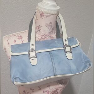 Coach Blue and White Shoulder Bag